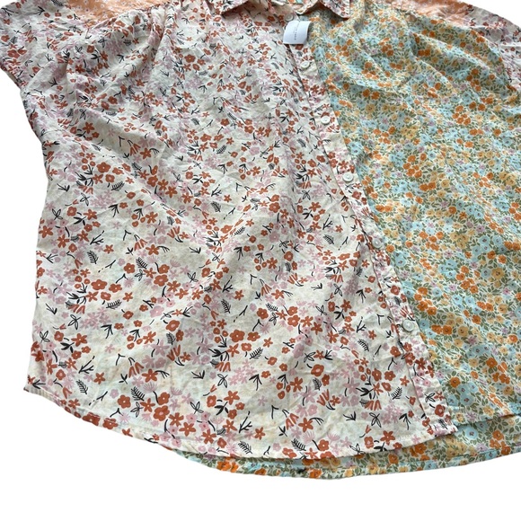 American Eagle Women's Large Orange & Floral Oversized Resort Button Front Shirt - Picture 12 of 13